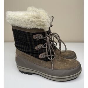 Helly Hansen Georgian Winter Boot Women 8.5 Grey Leather Rubber Faux Fur Lace Up